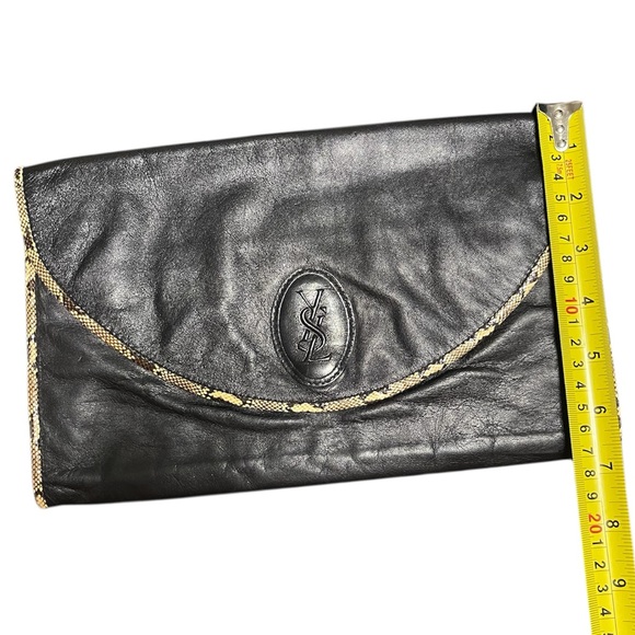 Vintage Yves Saint Laurent Black Leather Fold-Over Clutch with Snake Trim - Picture 7 of 10